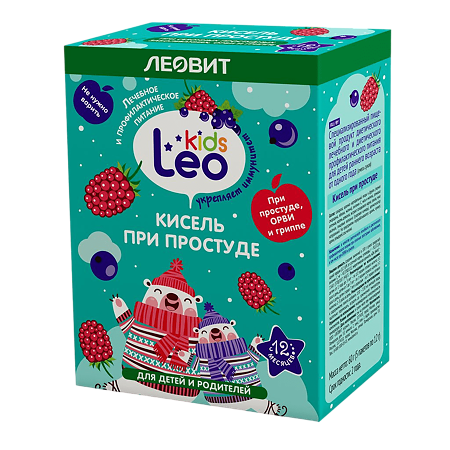Изображение товара Leo Kids Кисель при простуде для детей, натуральный, быстрорастворимый, 5 шт по 12 г