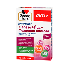 Купить Доппельгерц Актив Железо+Йод+Фолиевая кислота таблетки массой 446 мг 30 шт. цена