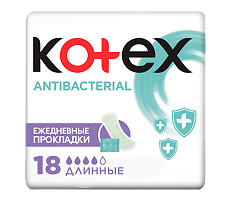 Купить Kotex Прокладки Antibacterial с антибактериальным слоем внутри ежедневные длинные 18 шт цена