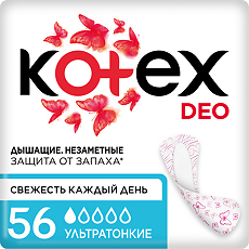 Изображение товара Kotex Прокладки Ультратонкие Deo ежедневные 56 шт