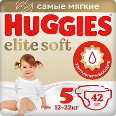 Купить Huggies Подгузники Elite Soft 5 12-22 кг 42 шт цена