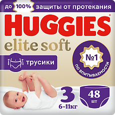 Купить Huggies Трусики Elite Soft 3 6-11 кг 48 шт цена