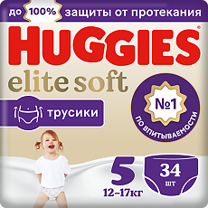 Купить Huggies Трусики Elite Soft 5 12-17 кг 34 шт цена