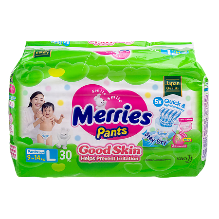 Merries Трусики-подгузники Good Skin для детей L (9-14 кг) 30 шт