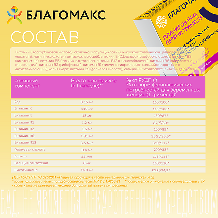 Благомакс Планирование и Первый Триместр капсулы массой 0,4 г 30 шт
