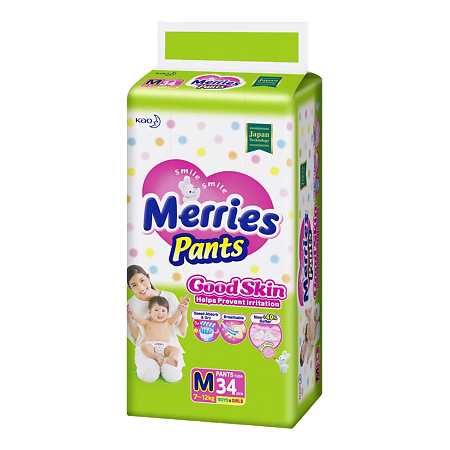 Merries Трусики-подгузники Good Skin для детей М (7-12 кг) 34 шт