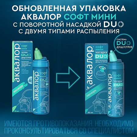 Аквалор Софт DUO мини средство д/орошения и промывания полости носа 50 мл 1 шт