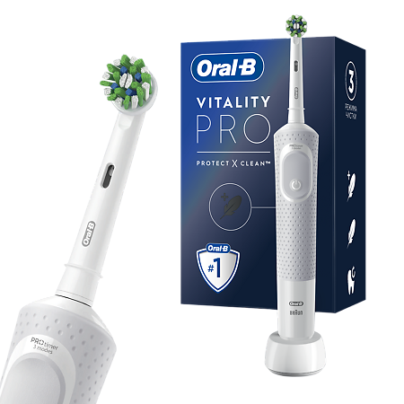 Oral-B Электрическая зубная щетка Vitality PRO D103.413.3 CrossAction Protect X Clean White белая 1 шт