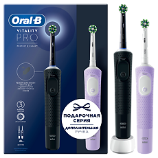 Изображение товара Oral-B Набор Электрическая зубная щетка Vitality PRO D103.413.3 CrossAction Protect X Clean Black& Lilac черная,лиловая 1 уп