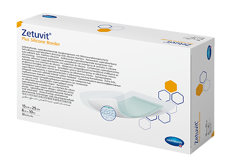 Повязка Цетувит Плюс Силикон Бордер/Zetuvit Plus Silicone Border самоклеящаяся суперабсорбирующая стерильная 15 х 25 см 10 шт