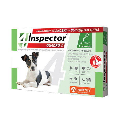 Inspector Quadro C Капли на холку для собак 4-10 кг пипетка 3 шт