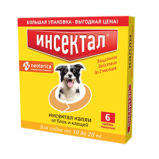 Купить Инсектал капли от блох и клещей для собак от 10 до 20 кг пипетка (ВЕТ) 1,5 мл 6 шт цена