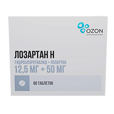 Купить Лозартан-Н таблетки покрыт.плен.об. 12,5 мг+50 мг 60 шт цена
