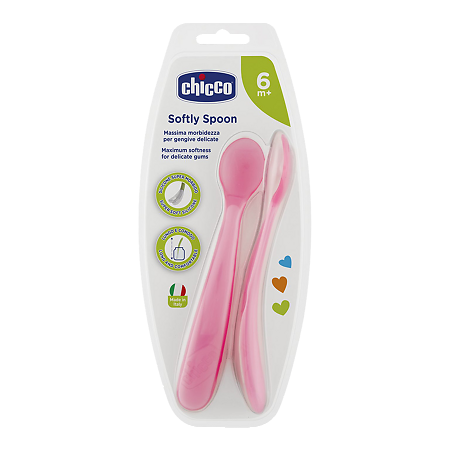 Chicco Ложка мягкая силиконовая 6м+ розовая 2 шт