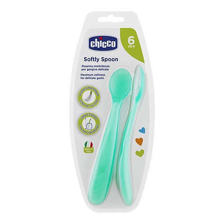 Chicco Ложка мягкая силиконовая 6м+ голубая 2 шт