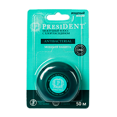 Купить PresiDent Межзубный флосс Antibacterial с хлоргексидином 50 м арт.201 1 шт цена