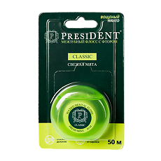 Купить PresiDent Межзубный флосс вощеный Classic мята,фтор 50 м арт.200 1 шт цена