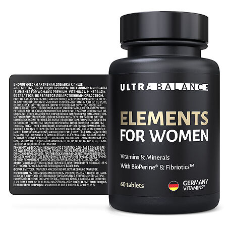 Элементы для женщин Премиум Витамины и минералы / Elements for Womens Premium Vitamins & Minerals UltraBalance таблетки массой 950 мг 60 шт