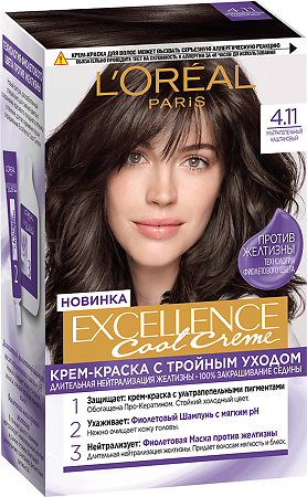 Loreal Paris Крем-краска для волос Excellence Cool Creme 4.11 ультрапепельный каштановый 1 шт