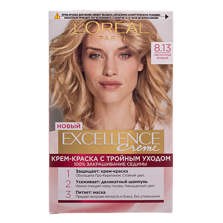 Loreal Paris Крем-краска для волос Excellence 8.13 светло-русый бежевый 1 шт