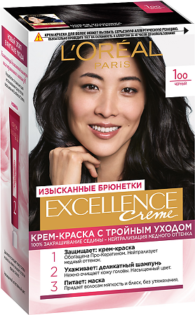 Loreal Paris Крем-краска для волос Excellence 1.00 черный 1 шт