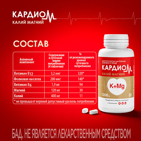 КардиоМ Калий Магний таблетки покрыт.об. массой 1200 мг 50 шт