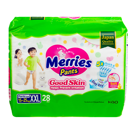 Изображение товара Merries Трусики-подгузники Good Skin для детей р XXL (15-25 кг) 28 шт