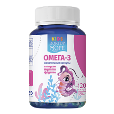Купить Доктор Море Детская Омега 3 жевательные капсулы со вкусом Тутти-Фрутти массой 500 мг Креветка 120 шт цена
