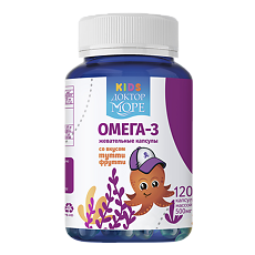 Купить Доктор Море Детская Омега 3 жевательные капсулы со вкусом Тутти-Фрутти массой 500 мг Осьминожка 120 шт цена