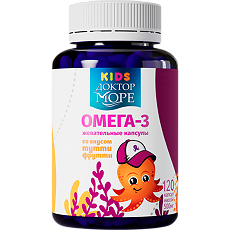 Купить Доктор Море Детская Омега 3 жевательные капсулы со вкусом Тутти-Фрутти массой 500 мг Осьминожка 120 шт цена