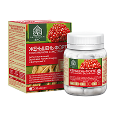 Изображение товара Женьшень Форте с витамином С экстракт ВИС / Panax Ginseng Forte extract VIS капсулы массой 0,44 г 30 шт