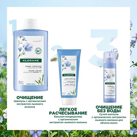 Klorane Сухой шампунь с органическим экстрактом льняного волокна для объема волос 150 мл 1 шт