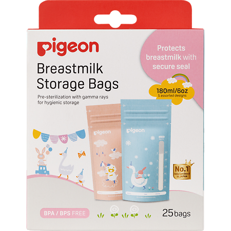 Изображение товара Пакеты для заморозки и хранения грудного молока Pigeon 180 мл 25 шт