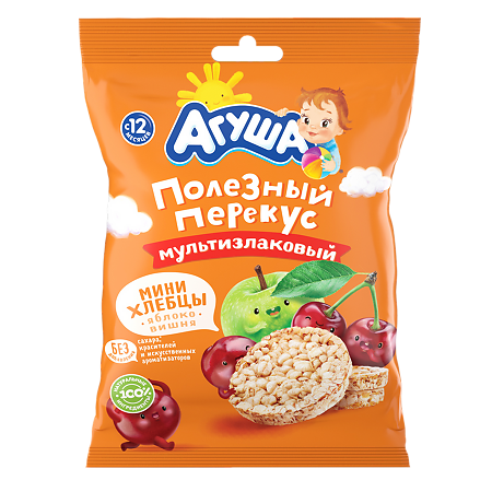 Агуша Полезный Перекус Мини Хлебцы мультизлаковые Яблоко-Вишня с 12 мес 30 г 1 шт