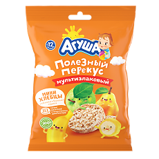 Купить Агуша Полезный Перекус Мини Хлебцы мультизлаковые Яблоко-Банан-Груша с 12 мес 30 г 1 шт цена