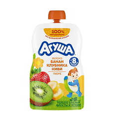 Купить Агуша Фруктовые пюре Яблоко-Банан-Клубника-Киви с 8 мес пауч 90 г 1 шт цена