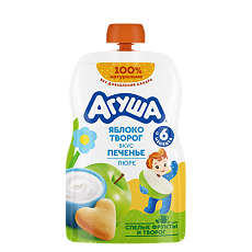 Купить Агуша Фруктовые пюре Яблоко-Творог-Печенье с 6 мес пауч 90 г 1 шт цена