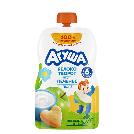 Агуша Фруктовые пюре Яблоко-Творог-Печенье с 6 мес пауч 90 г 1 шт