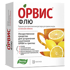 Изображение товара ОРВИС Флю порошок для приготовления напитка со вкусом лимона 10 шт 500 мг + 25 мг + 200 мг