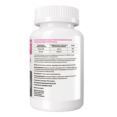 Vitamin Garden Магний+витамин B6/Magnesium+B6 желатиновые капсулы массой 736 мг 90 шт