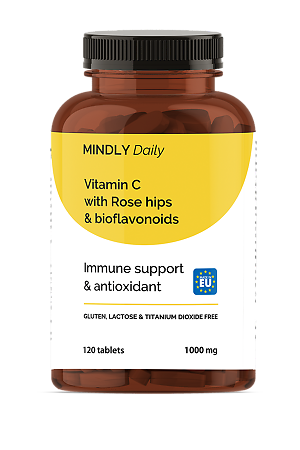 MINDLY Daily Витамин С/Vitamin C c шиповником и биофлавоноидами таблетки массой 1407 мг 120 шт