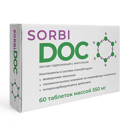 SORBIDOC Лигнин с лактулозой таблетки массой 550 мг 60 шт