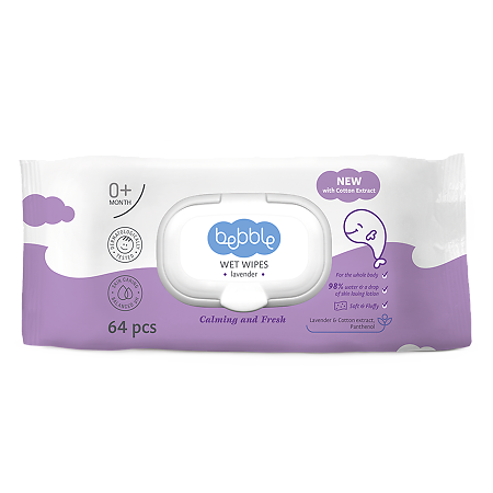 Изображение товара Влажные салфетки Bebble с экстрактом лаванды 64 шт для ухода за малышом