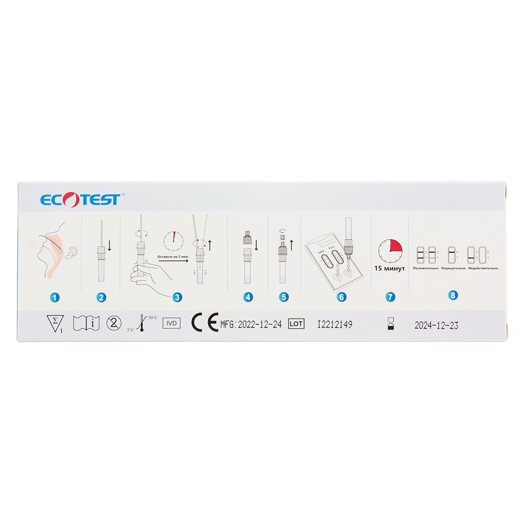 Экспресс-тест комбинированный Ecotest для выявления антигенов COVID-19 и  гриппа А/В 1 шт - купить, цена и отзывы, Экспресс-тест комбинированный  Ecotest для выявления антигенов COVID-19 и гриппа А/В 1 шт инструкция по  применению,