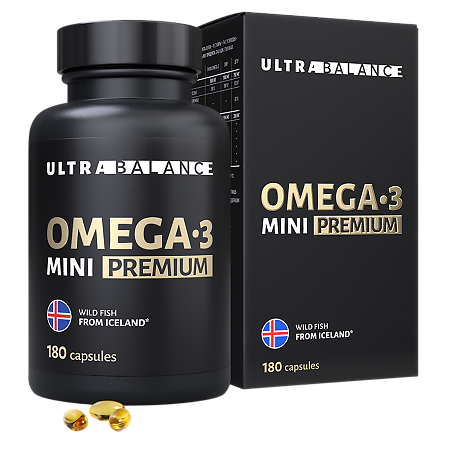 Изображение товара Омега-3/Omega-3 Mini Premium UltraBalance жирные кислоты высокой концентрации мягкие желатиновые массой 790 мг 180 шт