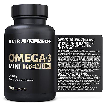 Омега-3/Omega-3 Mini Premium UltraBalance жирные кислоты высокой концентрации мягкие желатиновые массой 790 мг 180 шт