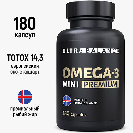 Омега-3/Omega-3 Mini Premium UltraBalance жирные кислоты высокой концентрации мягкие желатиновые массой 790 мг 180 шт