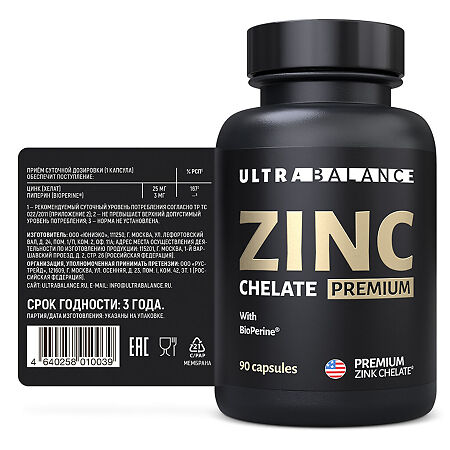 Цинк Хелат/Zink Chelate Premium UltraBalance капсулы по 300 мг 90 шт