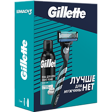 Изображение товара Gillette Подарочный набор Mach3 Бритва с 1 сменной кассетой+Пена для бритья для чувствительной кожи 200 мл 1 уп
