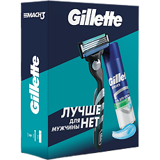Купить Gillette Подарочный набор Mach3 Бритва с 1 сменной кассетой+TGS гель для бритья для чувствительной кожи Алоэ 200 мл 1 уп цена